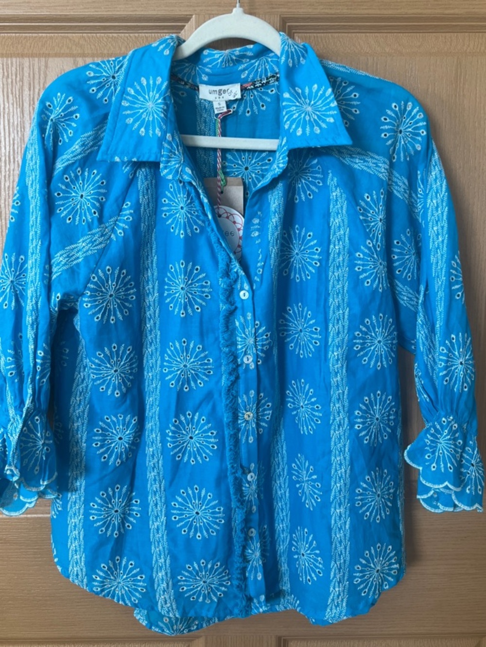 NWT Oversized Umgee Turquoise Blue Embroidered Button-Up Top $62